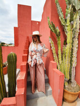 Load image into Gallery viewer, BLUE KIMONO LIGHTWEIGHT PERFECT FOR SUMMER DAYS AND BEACH, THE PHOTO IS IN MURALLA ROJA SPAIN CACTUS KIMONO FOR WOMEN SUSTAINABLE ETICHAL
