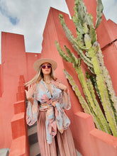 Load image into Gallery viewer, BLUE KIMONO LIGHTWEIGHT PERFECT FOR SUMMER DAYS AND BEACH, THE PHOTO IS IN MURALLA ROJA SPAIN CACTUS KIMONO FOR WOMEN SUSTAINABLE ETICHAL
